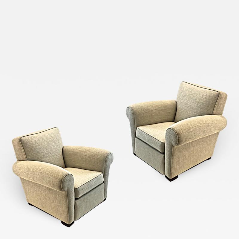 Jacques Adnet jacques Adnet pair of comfy club chairs newly covered in canvas cloth