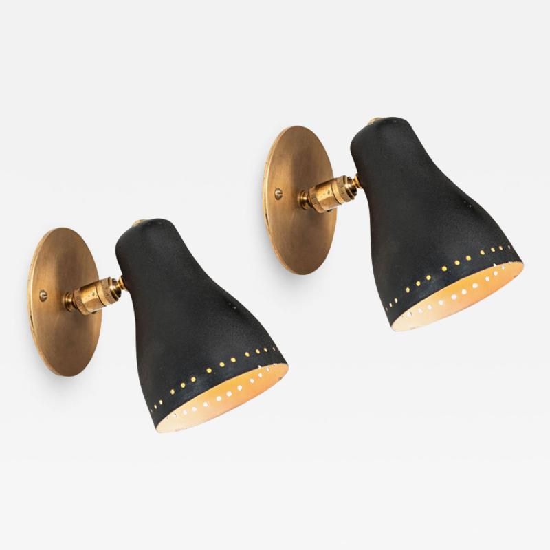 Jacques Biny Pair of 1950s Black Perforated Sconces Attributed to Jacques Biny