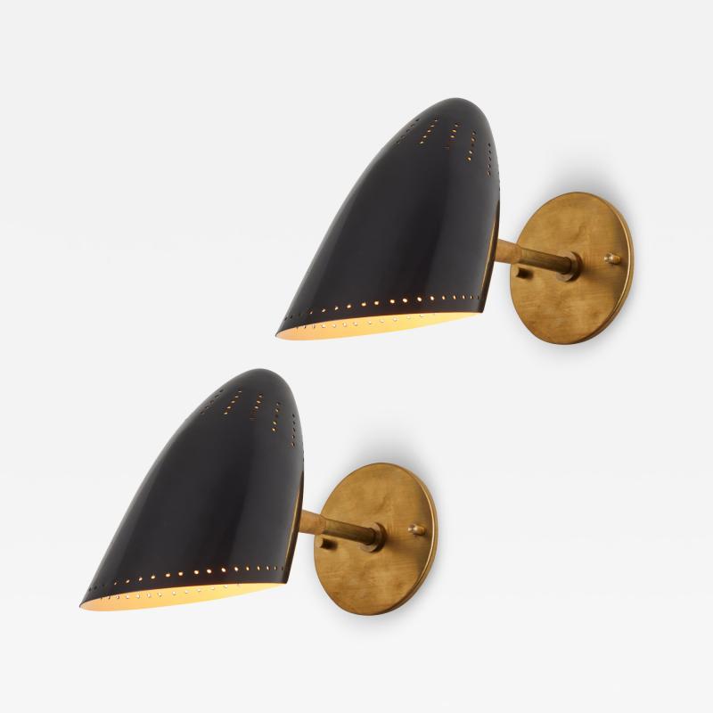 Jacques Biny Pair of 1950s Black Perforated Sconces Attributed to Jacques Biny
