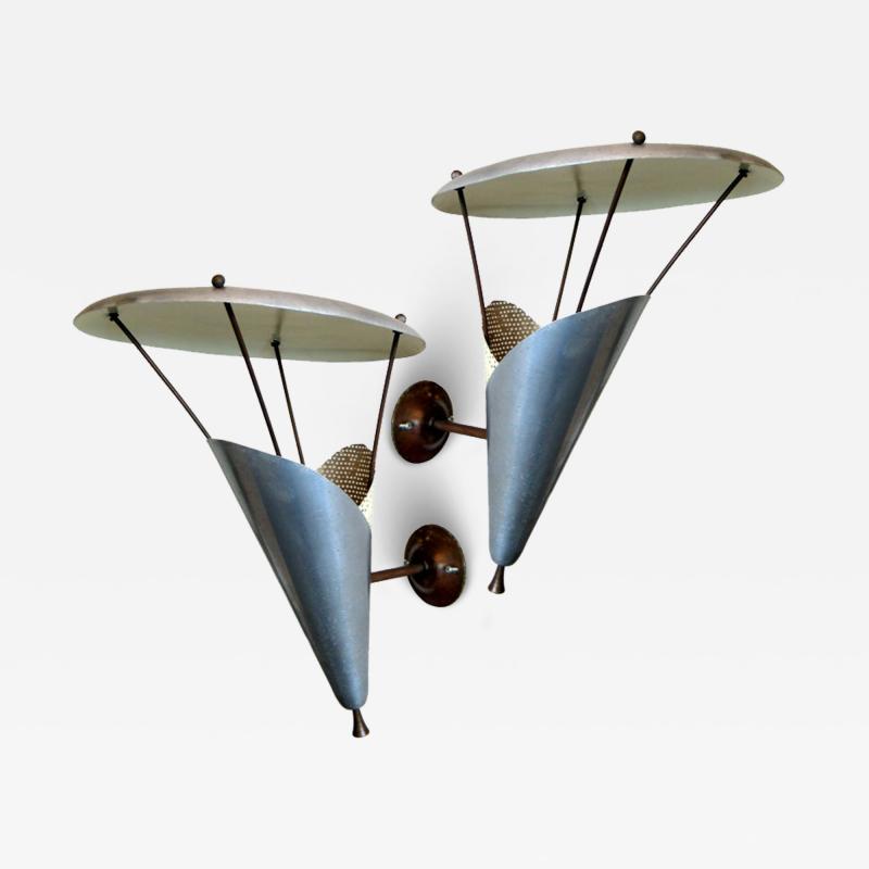 Jacques Biny Pair of French Mid Century Modern Wall Sconces by Jacques Biny circa 1950