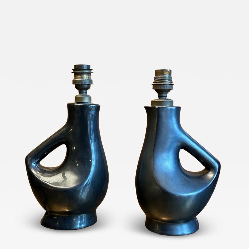 Jacques Blin Pair of ceramic table lamp by Jacques Blin France 1960s