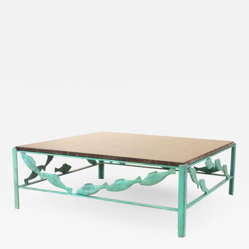 Jacques Dufresne French Modern Design Verdigris Bronze Coffee Table