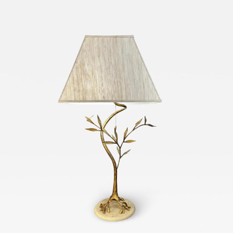 Jacques Duval Brasseur 1970s Vintage French Jacques Duval Brasseur Gold Gilded Leaf Tree Lamp on Marble