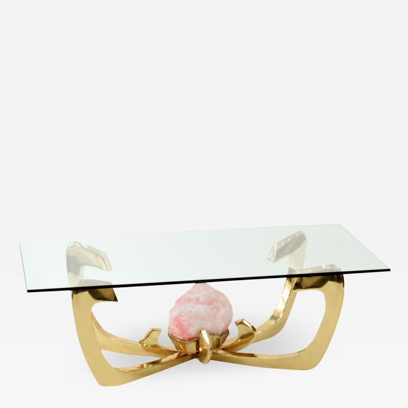 Jacques Duval Brasseur Jacques Duval Brasseur Coffee Table with Mounted Rose Quartz 1970s Signed 