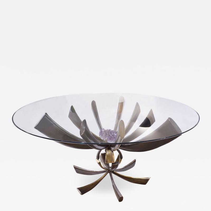 Jacques Duval Brasseur Jacques Duval Brasseur Rare Table In Bronze With Mounted Amethyst 1970s Signed 