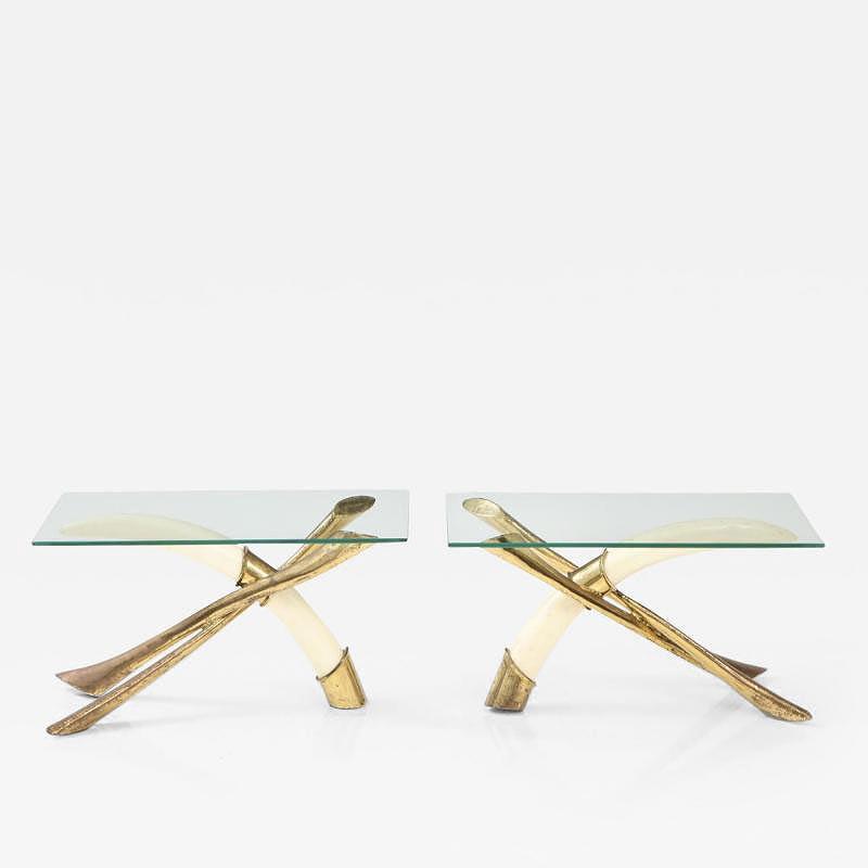 Jacques Duval Brasseur PAIR OF FAUX TUSK AND BRASS SIDE TABLES BY JACQUES DUVAL BRASSEUR