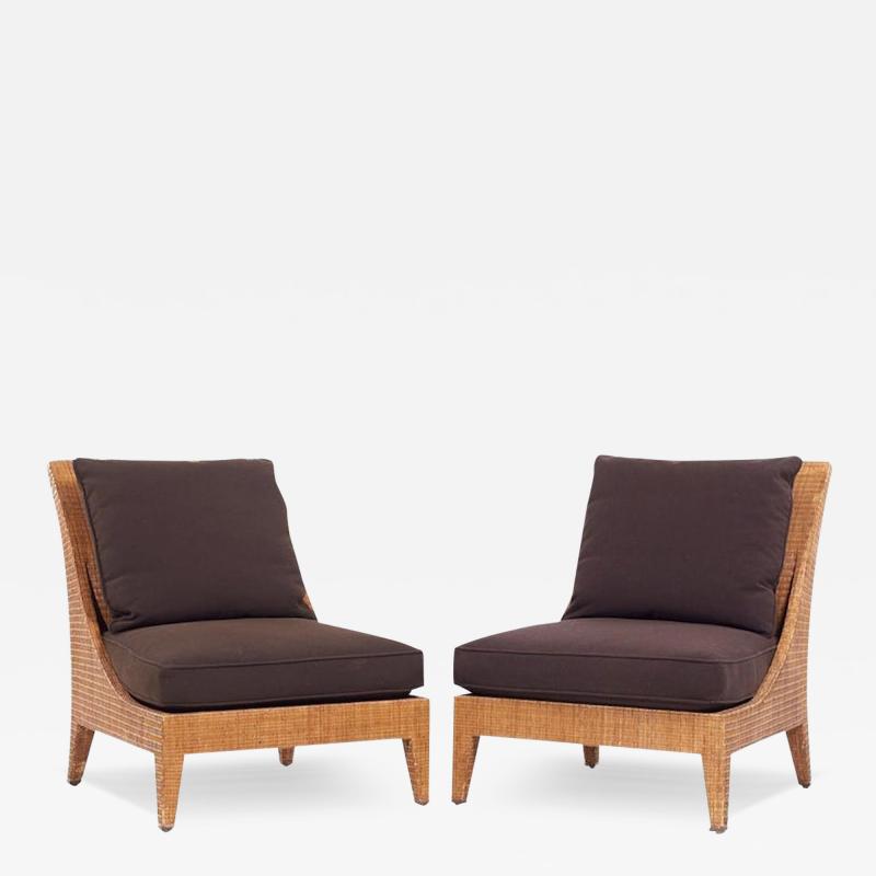 Jacques Garcia Jacques Garcia for McGuire Mid Century Woven Raffia Lounge Chairs Pair