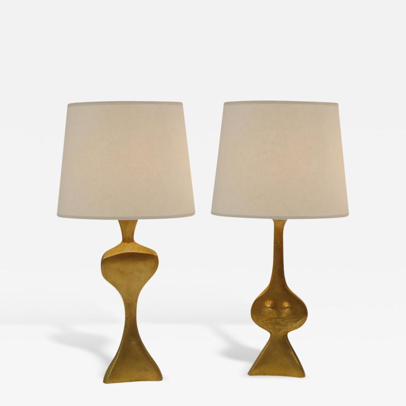 Jacques Jarrige Adam Eve Gold Plated Lamps by Jacques Jarrige