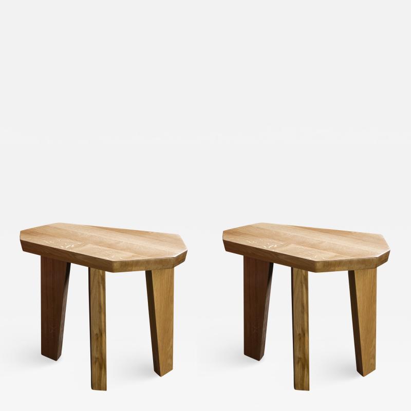 Jacques Jarrige Pair of SIDE TABLES in Oak by Jacques Jarrige Nazca 