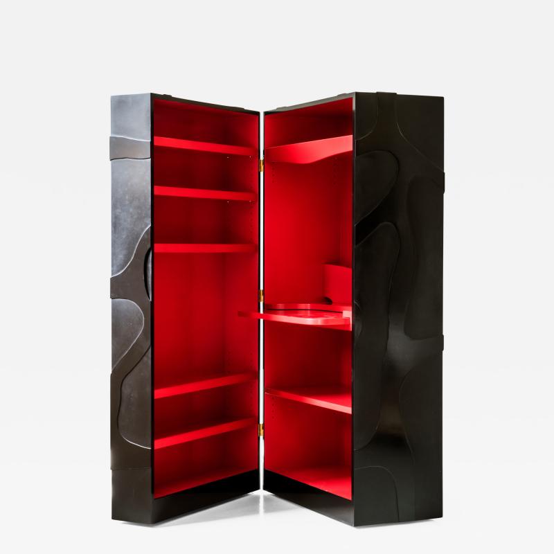 Jacques Jarrige Travelling Cabinet on Wheels with Shelves and Desk by Jacques Jarrige