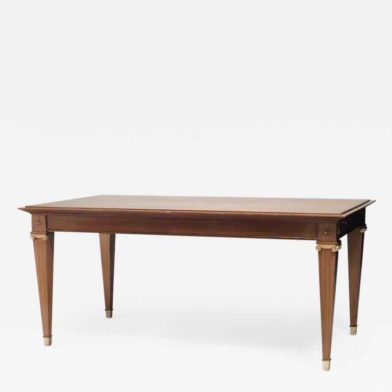 Jacques Lardin French 1940s Mahogany and Brass Trimmed Extension Dining Table