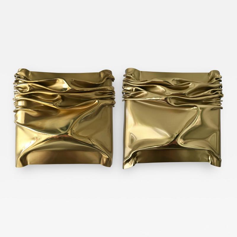 Jacques Moniquet Pair of Brass Compression Sconces by Moniquet for Cheret Paris France 1970s