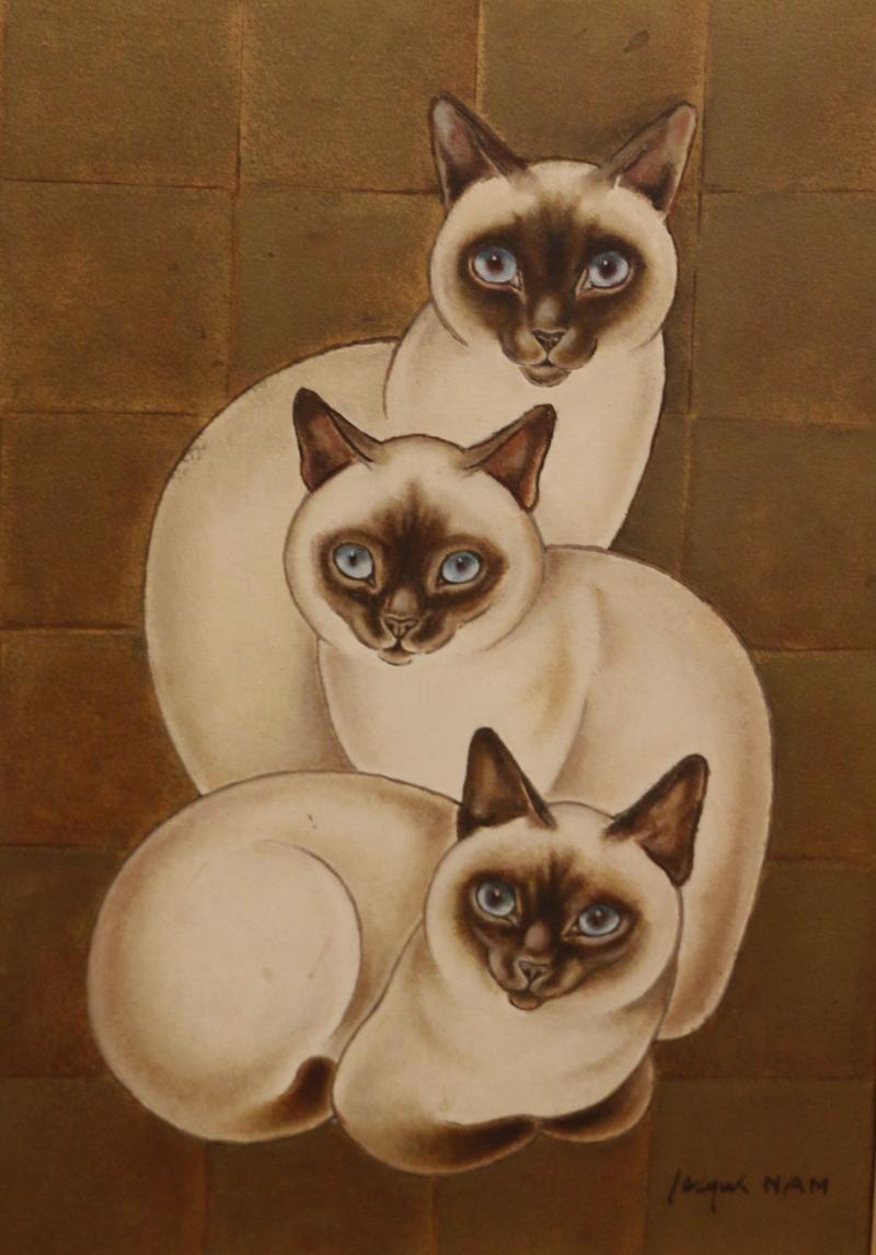 Jacques Nam 3 Siamese Cats oil on panel by Jacques Nam 1881 1974 France Art Deco 1930s