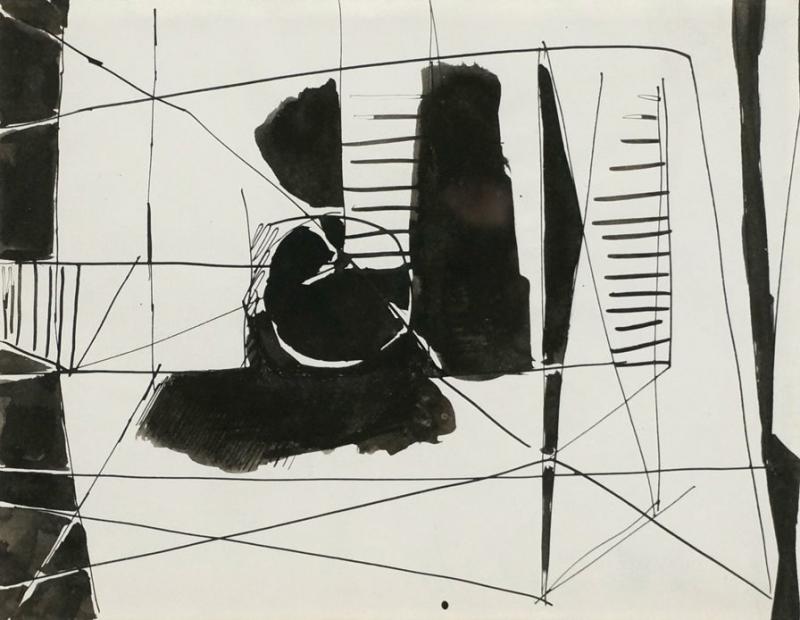 Jacques Nestle Abstract Black White Water Color by Jacques Nestle