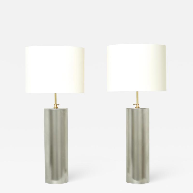 Jacques Quinet Jacques Quinet pair of modernist brushed steel lamps 1966