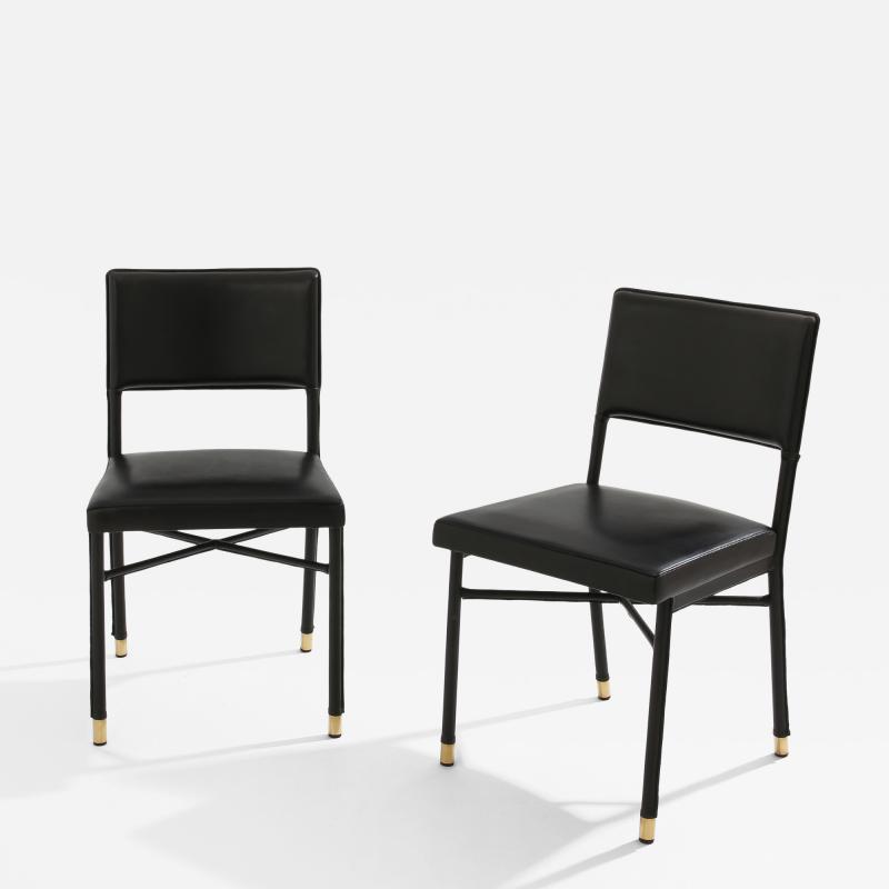 Jacques Quinet Jacques Quinet pair of saddle stitched leather brass side chairs 1950