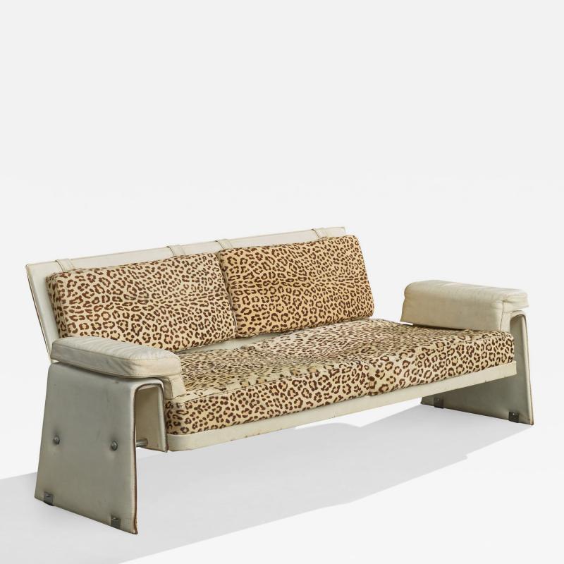 Jacques Quinet Settee with Leather Hide and Metal France 1970s