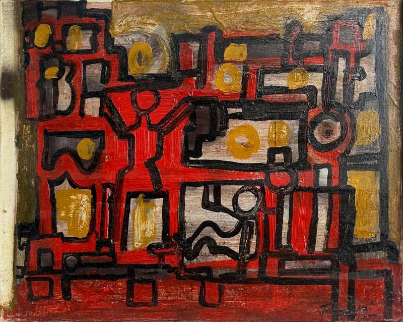 Jadden Massanet Jadden Massanet Abstraction Red Black Oil Painting on Canvas