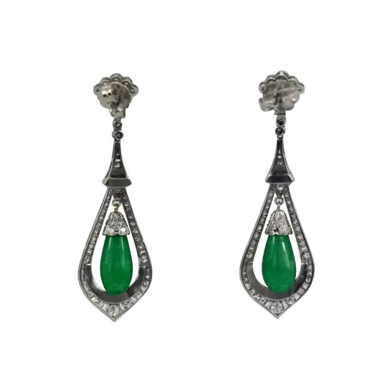 Jade Enamel Diamond Long Earrings