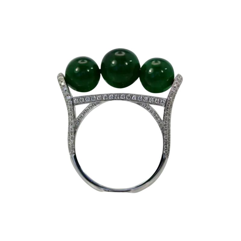 Jadeite Bead and Diamond Ring 18K
