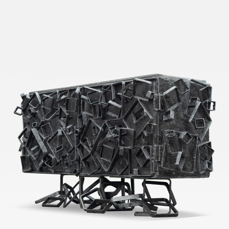 James Anthony Bearden James Bearden Cosmic Array Brutalist 2 Door Cabinet Steel with Metallic Wash