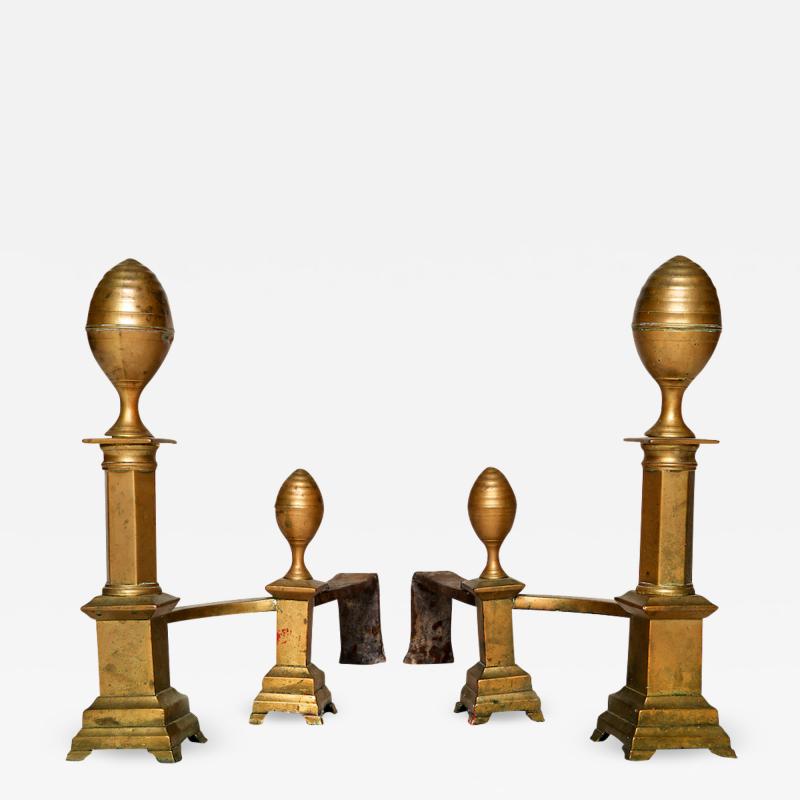 James Davis Pair of Brass Lemon Top Andirons