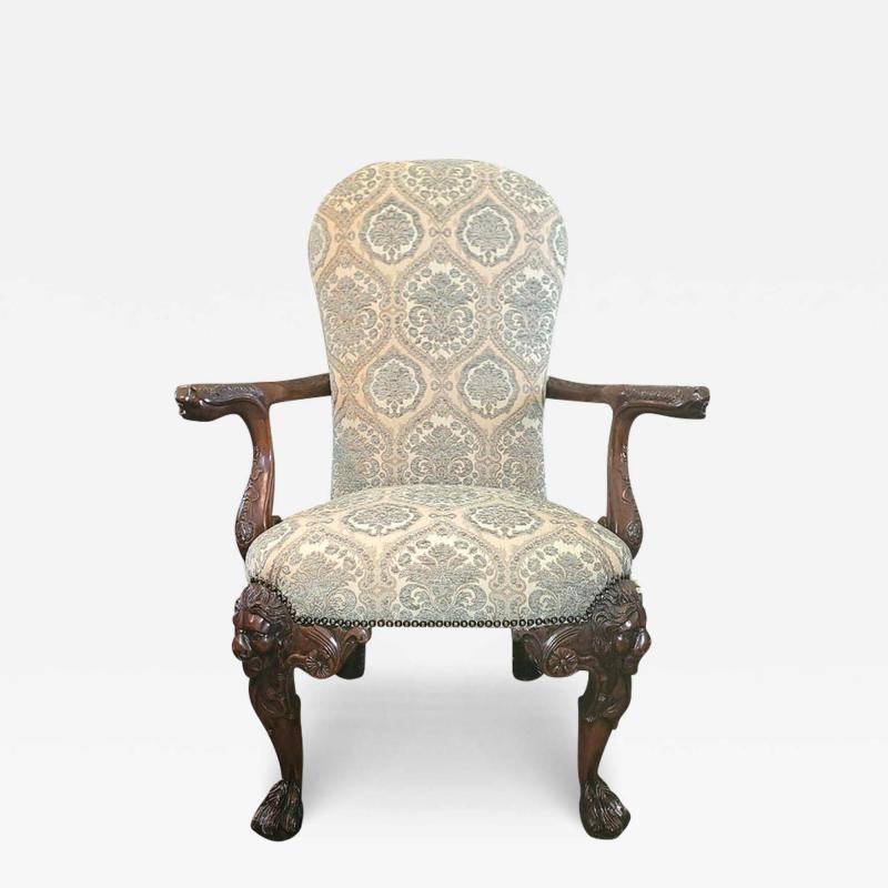 James Hicks Irish Hand Carved Armchair with Lions Heads Hairy Paw Feet