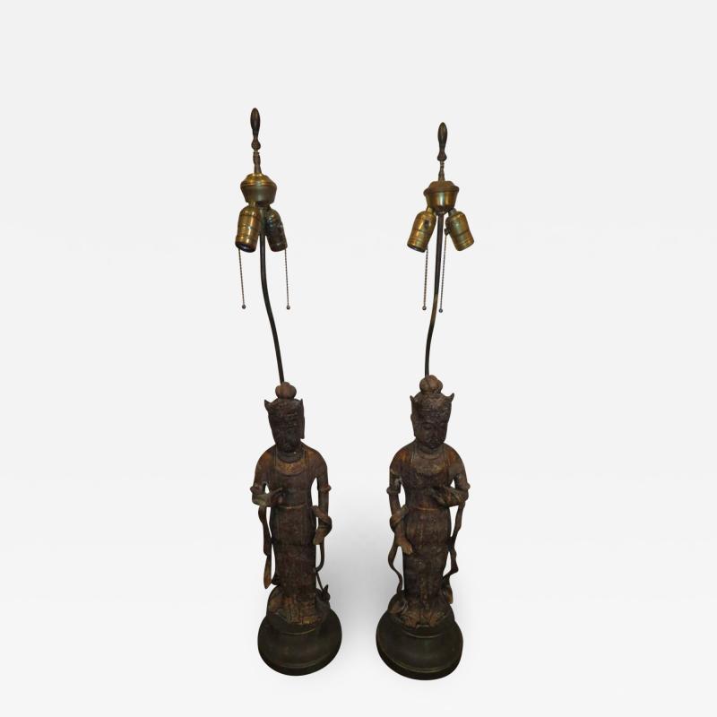 James Mont Fantastic Pair of James Mont Style Asian Figural Buddha Lamps Mid Century Modern