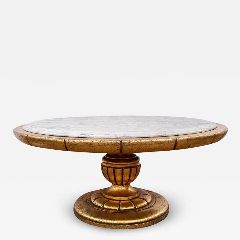James Mont Hollywood Regency Round Cocktail Table in Gold Marble in Style of James Mont