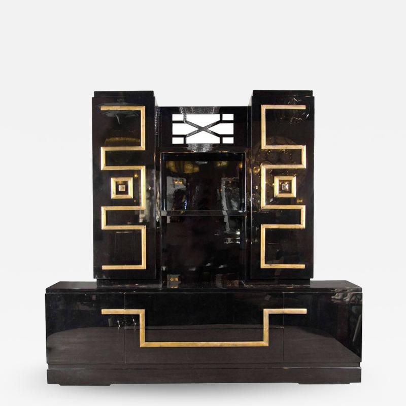 James Mont Important and Stunning Custom Cabinet in Black Lacquer Gilt by James Mont
