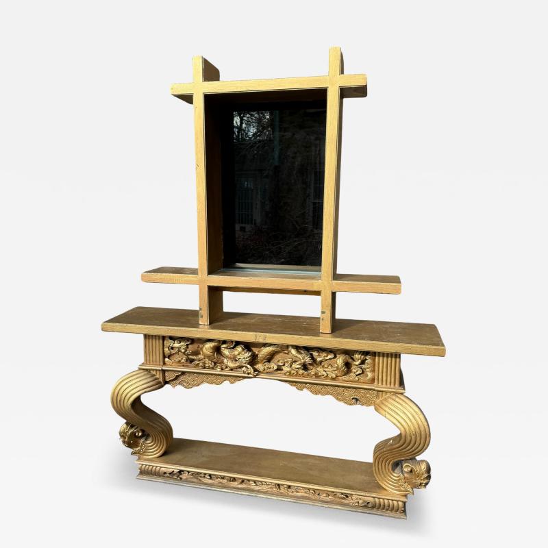 James Mont JAMES MONT GILDED CARVED WOOD CHINOISERIE CONSOLE ILLUMINATED MIRROR