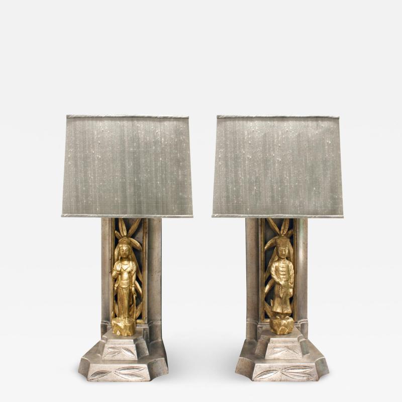 James Mont James Mont Pair of Hand Carved Figural Table Lamps 1950s