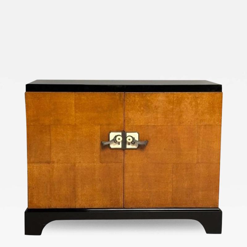 James Mont James Mont Style Art Deco Cabinet Black Lacquer Parquetry France 1930s