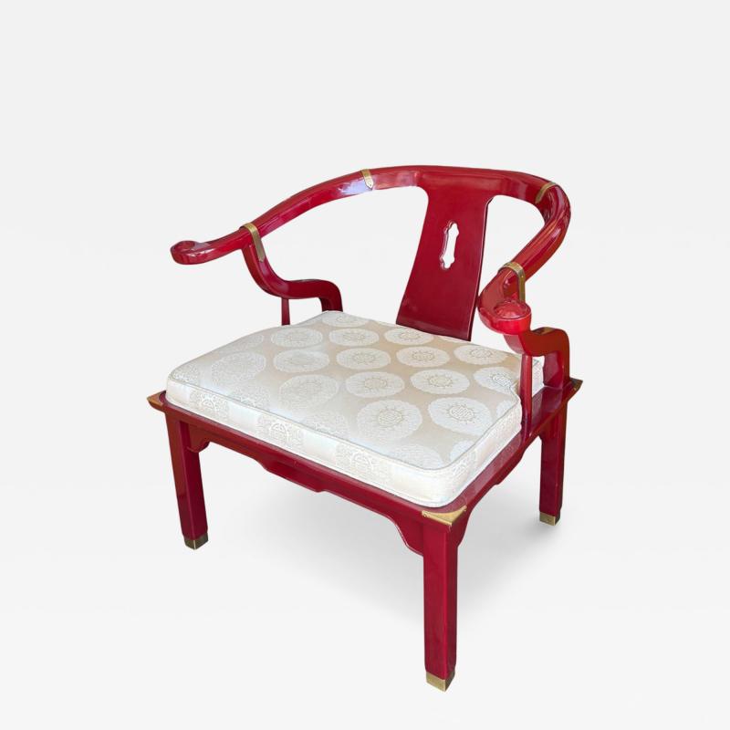 James Mont James Mont Style Red Lacquer Chinese Horseshoe Chair