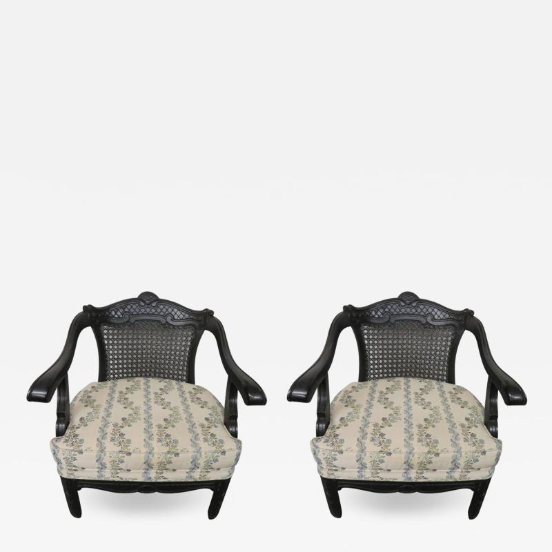 James Mont Lovely Pair of Caned Chinoiserie Asian Style Armchairs Hollywood Regency