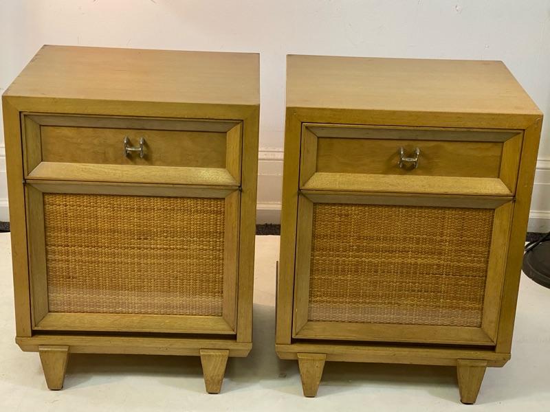 Paul Frankl MID CENTURY WOVEN CANE ACCENT SIDE TABLES/NIGHTSTANDS
