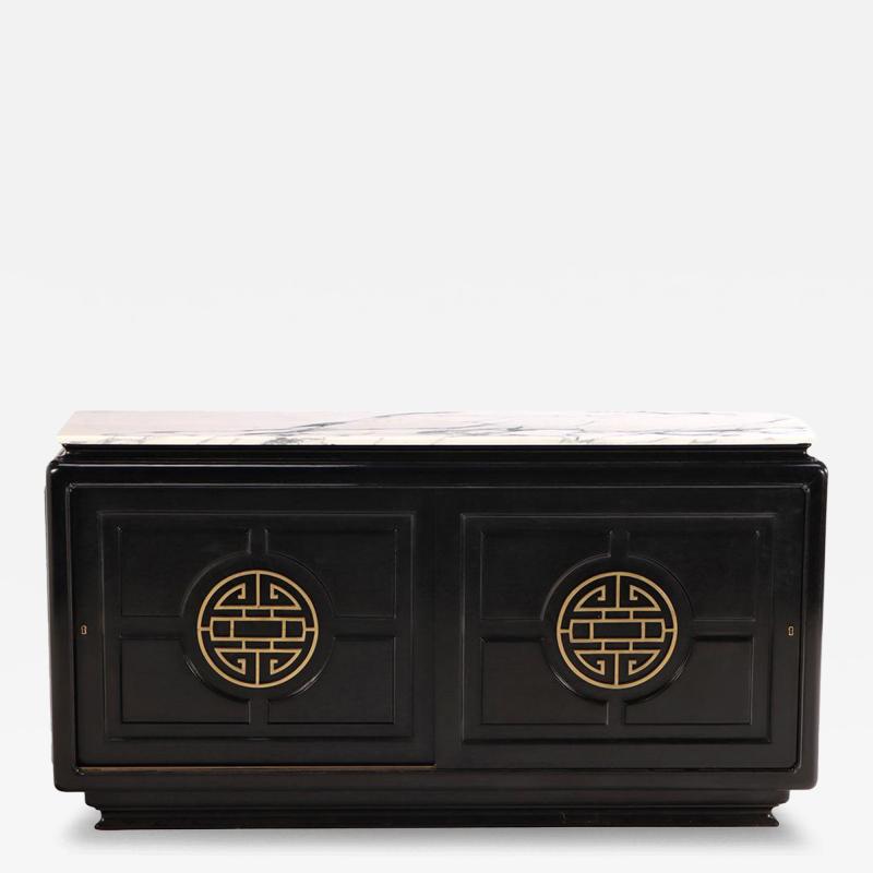 James Mont Marble top ebonized sideboard in the manner of James Mont C 1950 