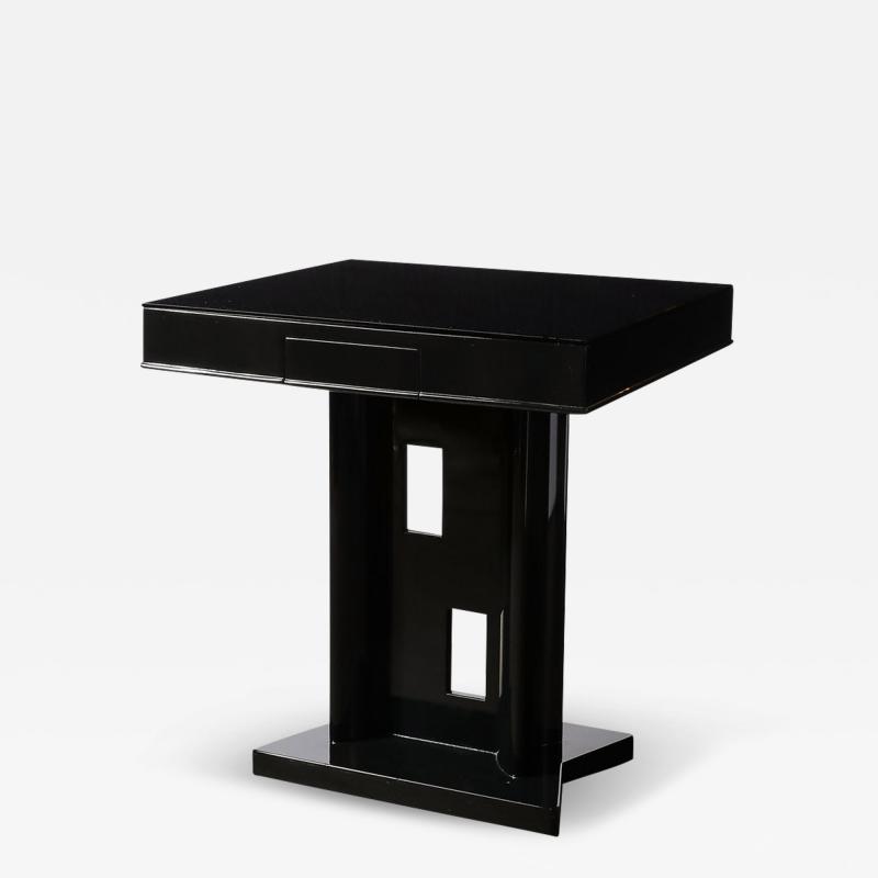 James Mont Mid Century Black Lacquer Geometric Cutout Occasional Table by James Mont