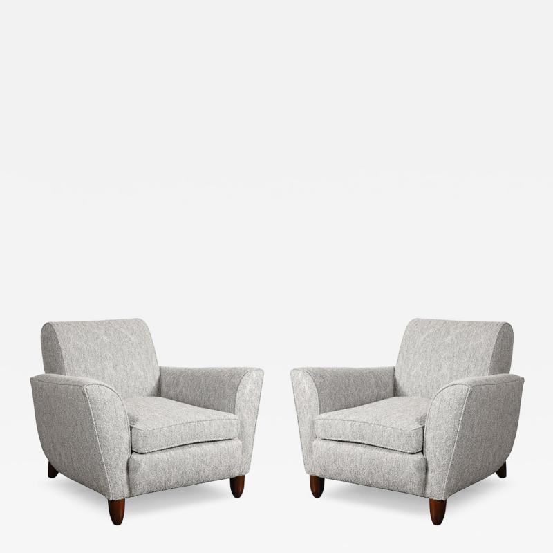 James Mont Mid Century Hand Rubbed Walnut Holly Hunt Geo Mohair Club Chairs by James Mont