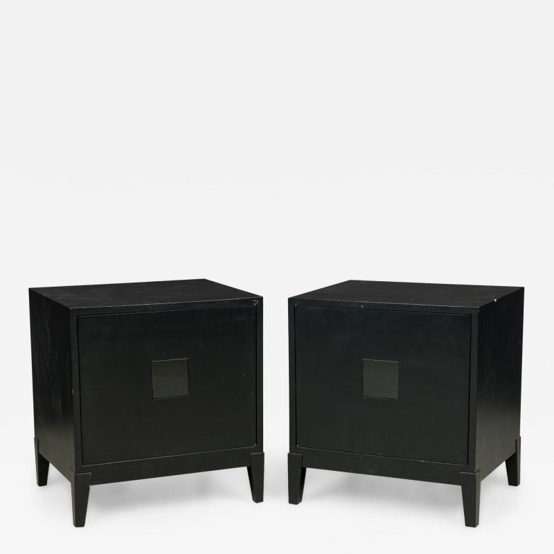 James Mont Pair of American Mid Century Black Matte and Lacquer Bedside Tables