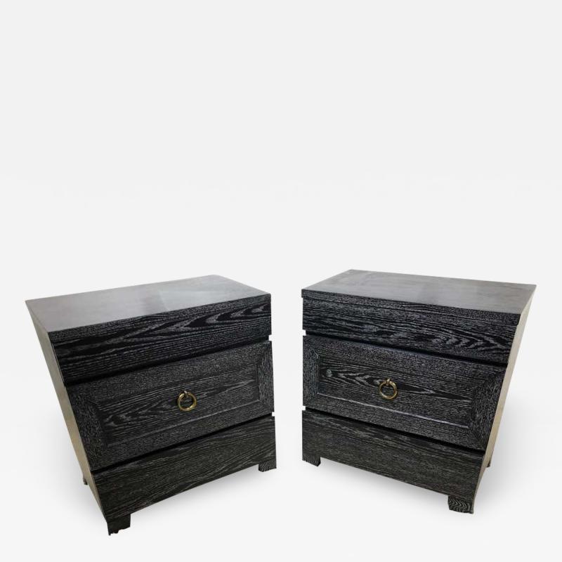 James Mont Pair of Elegant James Mont Cerused Custom Cabinet Nightstand Chests