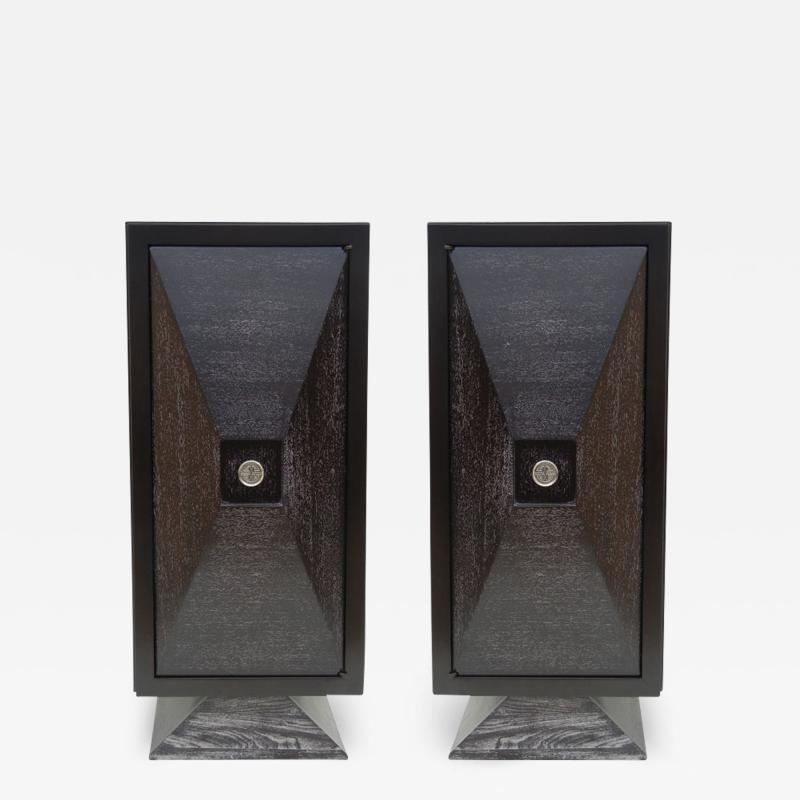 James Mont Pair of Faceted Front Cabinets