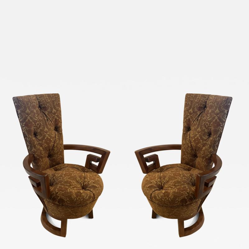 James Mont RARE MODERNIST PAIR OF GREEK KEY DESIGN CHAIRS BY JAMES MONT