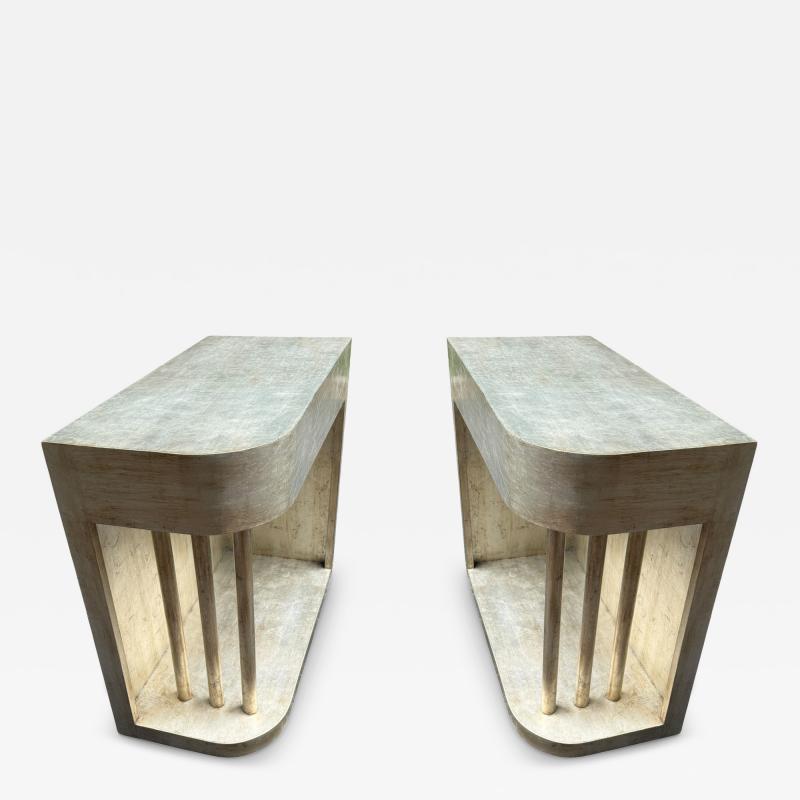 James Mont RARE MODERNIST SILVER LEAFED ART DECO SIDE TABLES BY JAMES MONT