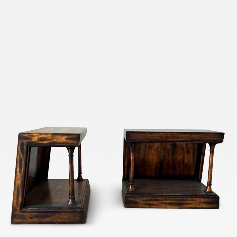 James Mont RARE PAIR OF SIDE TABLES WITH MIXED METALLIC LEAF FINISH BY JAMES MONT
