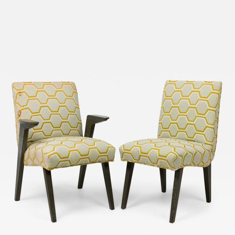 James Mont Set of 6 James Mont American Modern Gray Cerused Oak Upholstered Dining Chairs