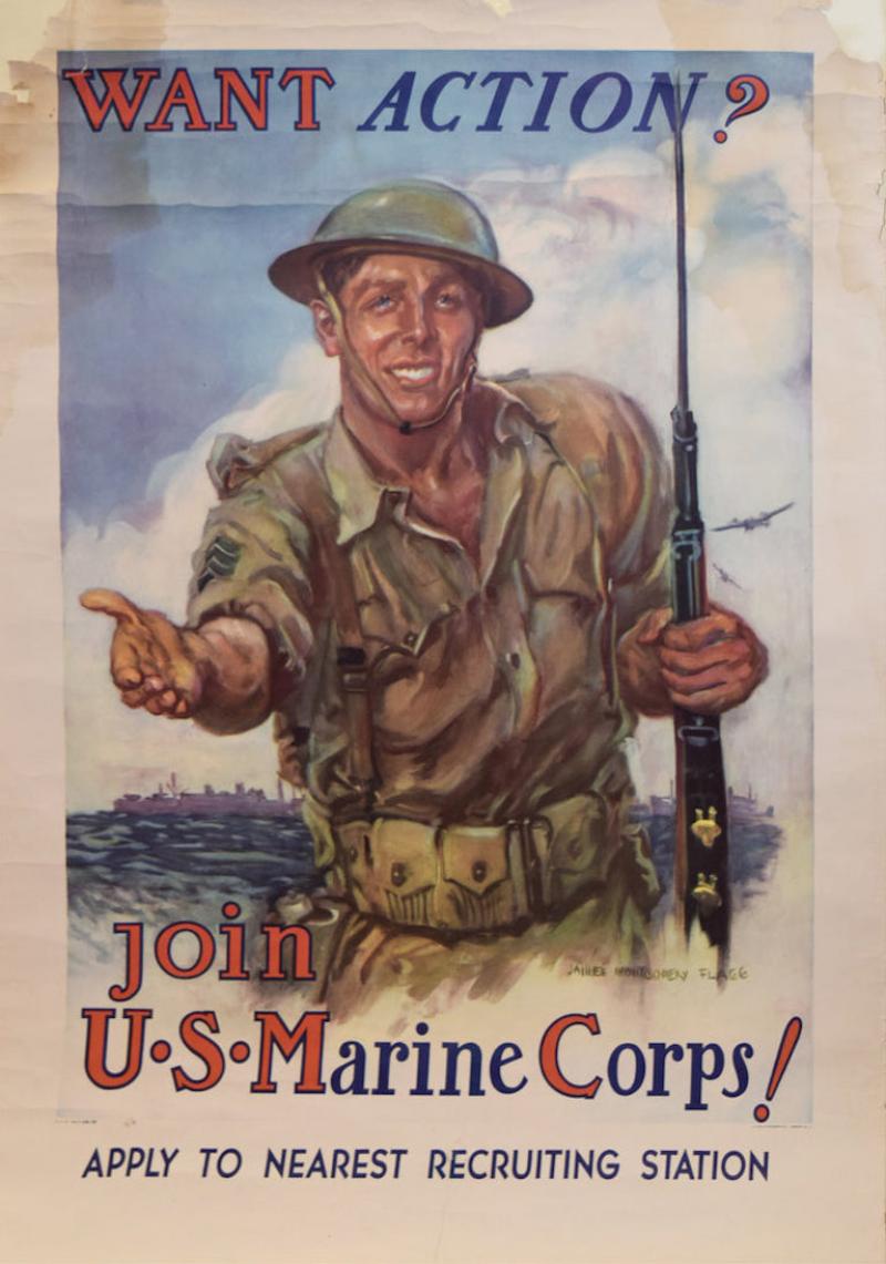 James Montgomery Flagg JAMES MONTGOMERY FLAGG 1877 1960 WANT ACTION JOIN THE US MARINE CORPS 