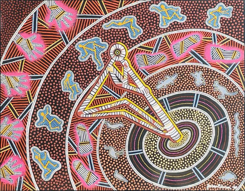 James P Simon Australian Aboriginal Painting in Lucite Shadowbox Signed 