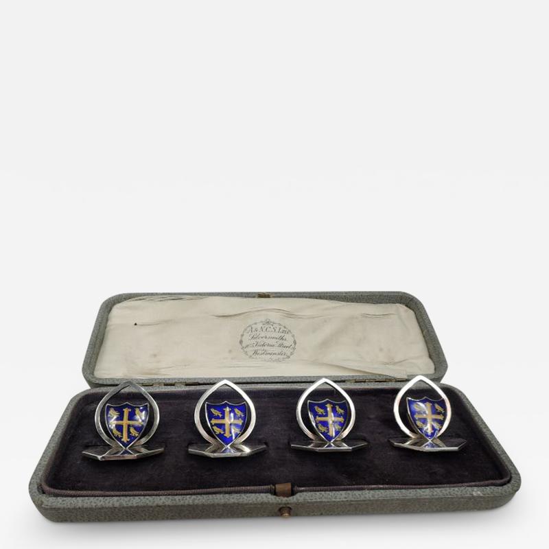 James William Benson Set of 4 Place Card Holders with University College at Oxford Arms