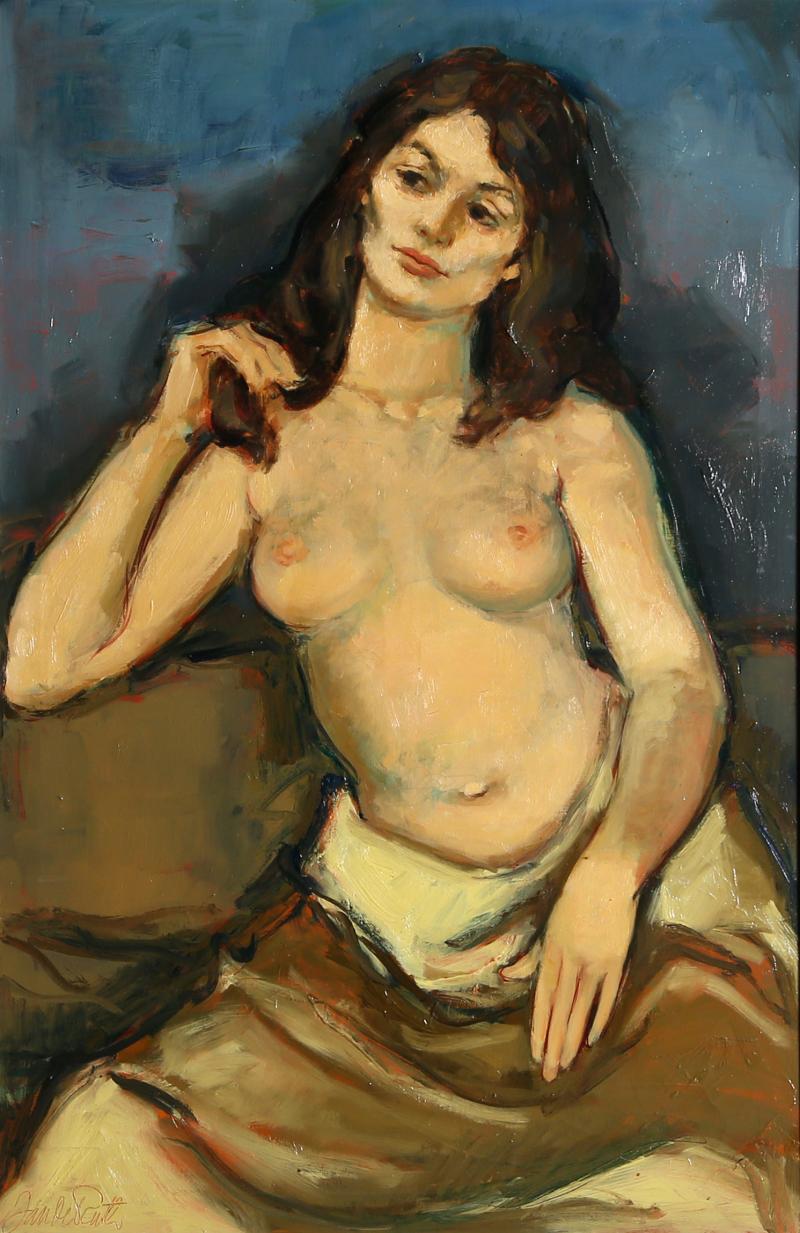 Jan De Ruth Seated Nude in Yellow Skirt